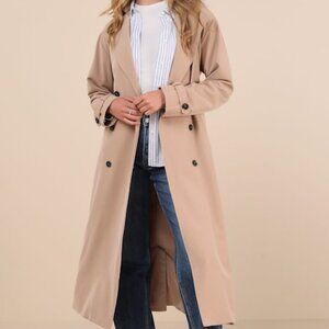 Lulus Elevated Weather Beige Belted Trench Coat - Size L